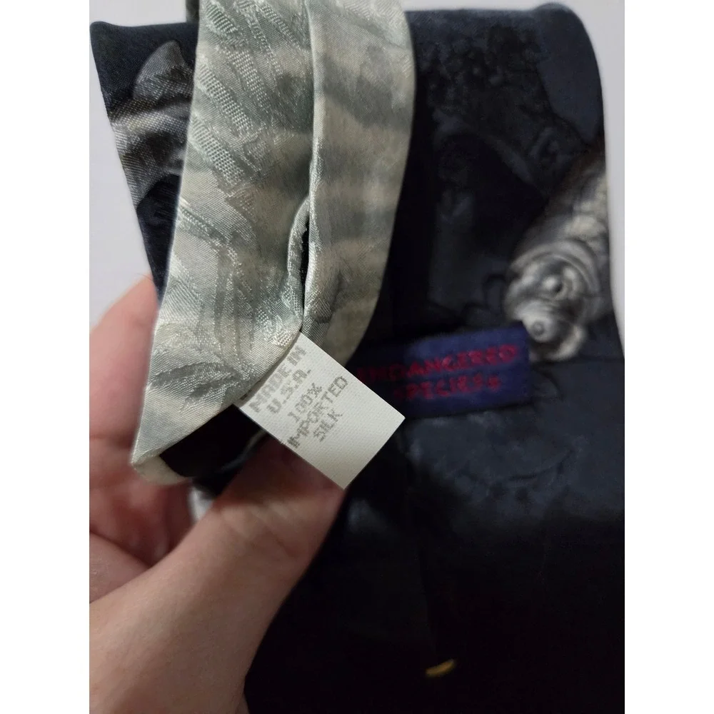 Endangered Species Mens Manatee Silk Tie Grey Black Animal Print Nature USA Made
